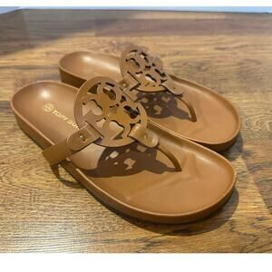 Tory Burch Women's Leather Miller Cloud Sandals – Brown – Size 9 Luxe Comfort